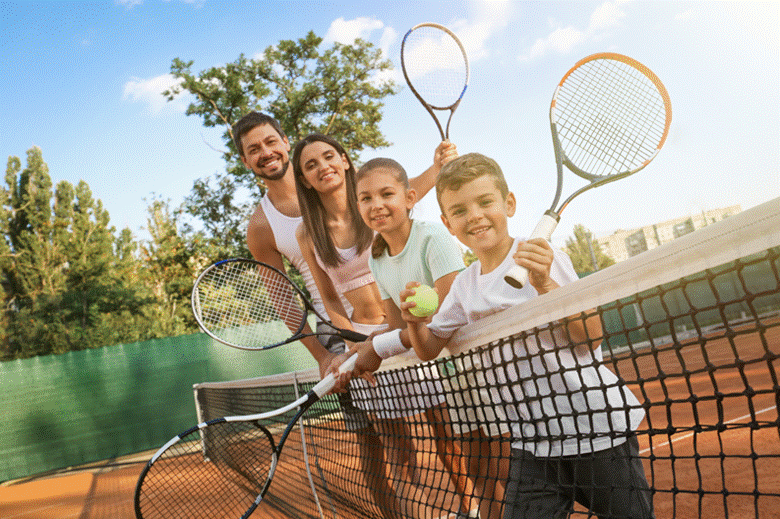 Playing tennis