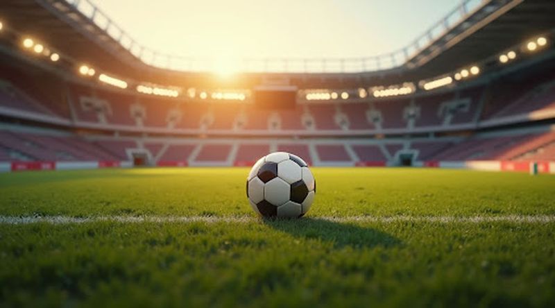 Soccer ball in the empty stadium