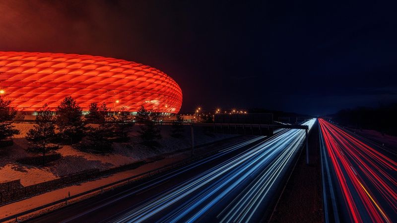 Soccer stadium at night
